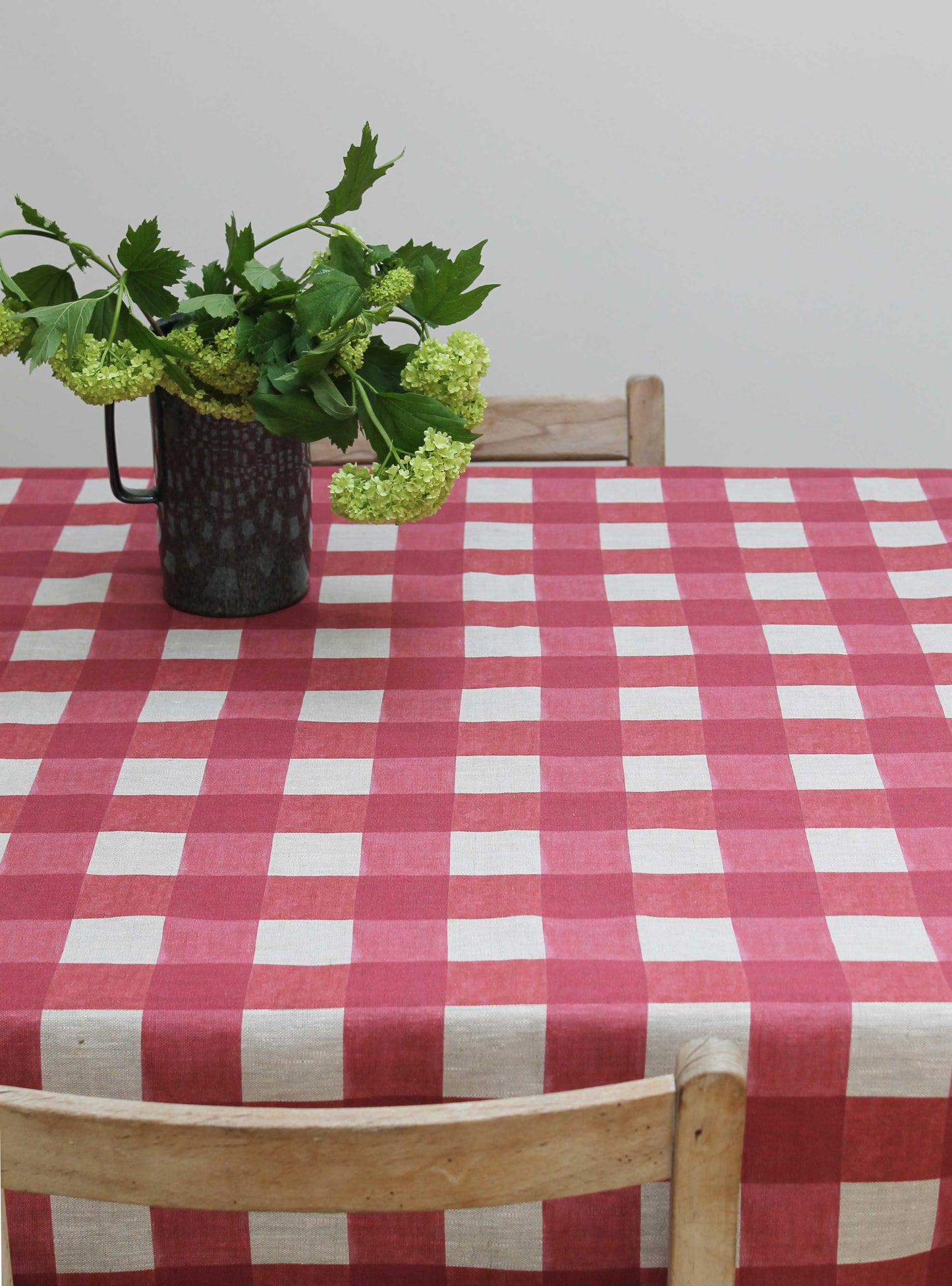 Breton Check Raspberry - Natural Linen